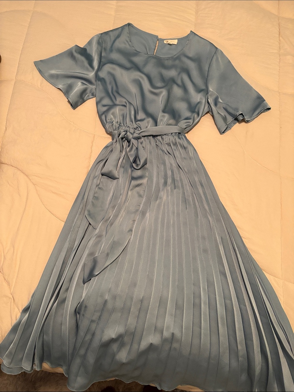 orange creek Satin Pleated Midi Dress - Dusty Blue